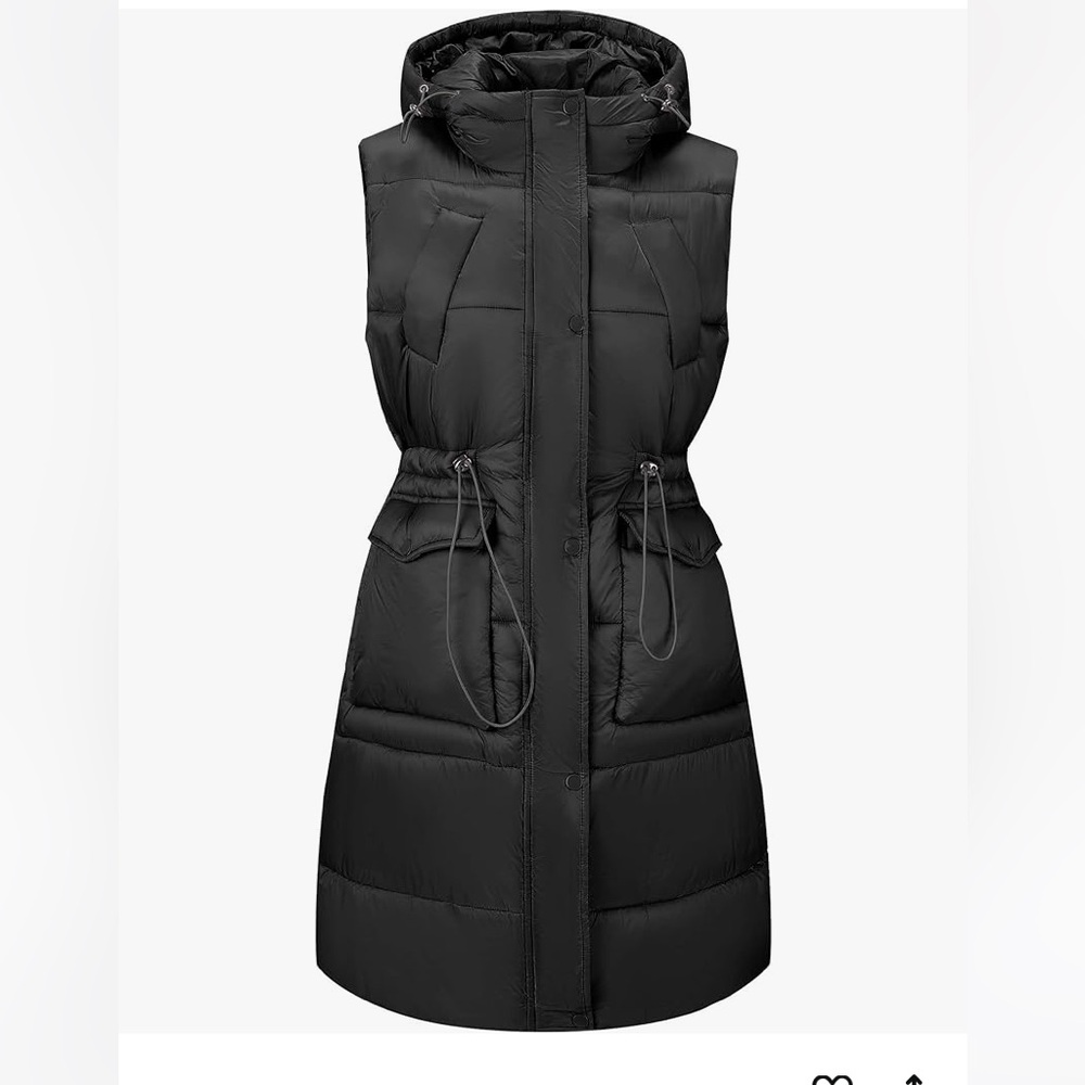 Black Women's Long Puffer Vest NWT